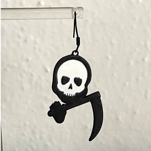 Skull Reaper Black Earrings Womens Halloween Skeleton Punk Rock Gothic Jewelry - Picture 4 of 6